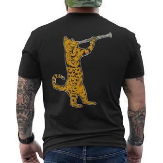 Cat Playing Clarinet Cool Musician Marching Band Men's T-shirt Back Print | Mazezy
