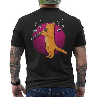 Cat Playing Clarinet Musician Band Men's T-shirt Back Print | Mazezy