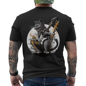 Cat Playing Guitar | Rock Cat | Heavy Metal Cat | Music Cat Mens Back Print T-shirt - Monsterry DE