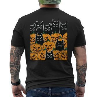 Cat Pumpkin Halloween Costume Spooky Black Animal Men's T-shirt Back Print - Seseable