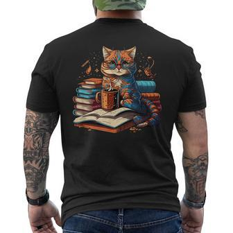 Cat Reading A Book Reading Funny Designs Funny Gifts Mens Back Print T-shirt | Mazezy