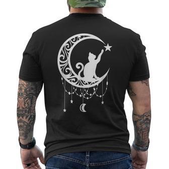 Cat Sitting On The Moon Cool Pet Lover Black Cat Lover Men's T-shirt Back Print - Monsterry