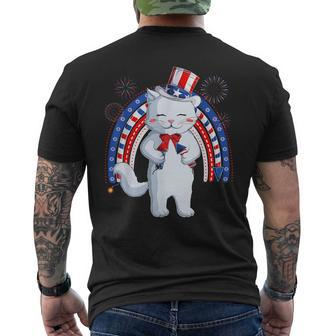 Cat Uncle Sam Hat Us Flag Fourth 4Th Of July Kids Girls Boys Funny Gifts For Uncle Mens Back Print T-shirt | Mazezy
