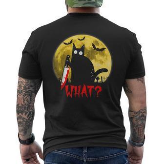 Cat What Murderous Black Cat Holding Knife Funny Halloween Mens Back Print T-shirt - Monsterry