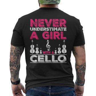 Cello Player Gift Never Underestimate A Girl With A Cello Mens Back Print T-shirt - Seseable