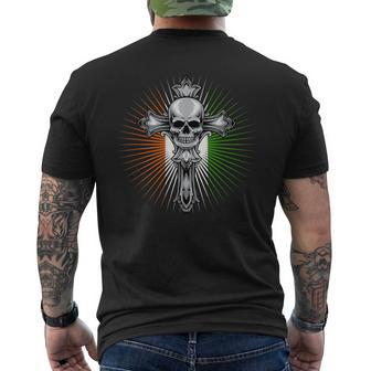 Celtic Cross Irish Pride Vintage Skull Ireland Flag Mens Back Print T-shirt | Mazezy