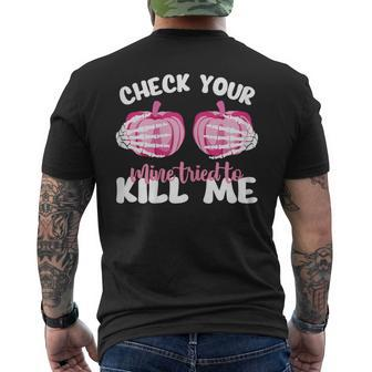 Check Your Pumpkins Halloween Breast Cancer Awareness Men's T-shirt Back Print - Thegiftio UK