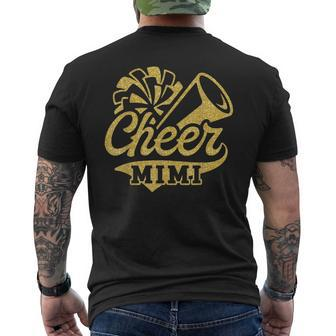 Cheer Mimi Biggest Fan Cheerleader Black Yellow Gold Pom Pom Men's T-shirt Back Print - Seseable