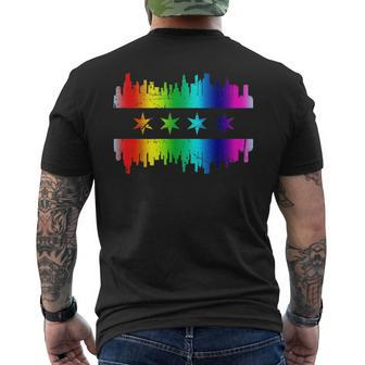 Chicago Flag Skyline Lgbt Gay Pride Parade Mens Back Print T-shirt | Mazezy