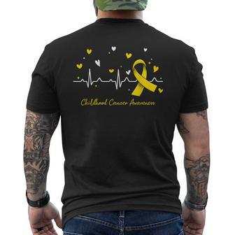 Childhood Cancer Awareness Heartbeat Gold Ribbon Men's T-shirt Back Print - Seseable