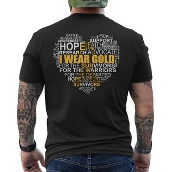 Childhood Cancer Awareness I Wear Gold Heart Ribbon Men's T-shirt Back Print | Mazezy