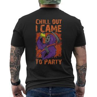 Chill Out I Came To Party Retro Scythe Grim Reaper Halloween Halloween Funny Gifts Mens Back Print T-shirt | Mazezy CA