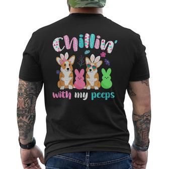 Chillin With My Peeps Funny Bunny Corgi Dog Easter Corgi Funny Gifts Mens Back Print T-shirt | Mazezy