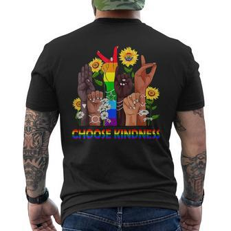 Choose Kindness Sign Language Hand Lgbtq Gay Les Pride Asl Mens Back Print T-shirt | Mazezy