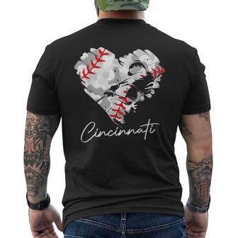 Cincinnati Baseball Heart Camo Graphic Baseball Fans Mens Back Print T-shirt - Monsterry