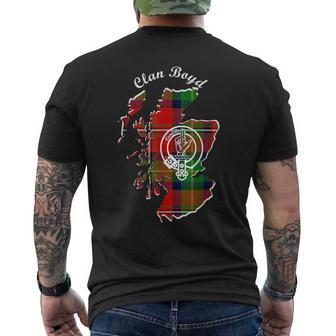 Clan Boyd Surname Last Name Scottish Tartan Map Crest Funny Last Name Designs Funny Gifts Mens Back Print T-shirt | Mazezy