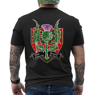 Clan Cameron Surname Last Name Scottish Tartan Thistle Motto Funny Last Name Designs Funny Gifts Mens Back Print T-shirt | Mazezy