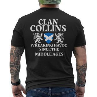 Clan Collins Scottish Family Kilt Tartan Lion Name Collins Funny Gifts Mens Back Print T-shirt | Mazezy