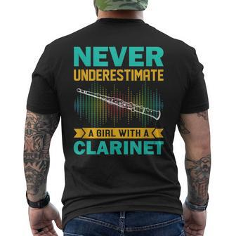 Clarinet Gift Never Underestimate A Girl With A Clarinet Mens Back Print T-shirt | Mazezy