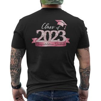 Class Of 2023 Congratulations Graduate Pink Black Outfit Mens Back Print T-shirt | Mazezy DE