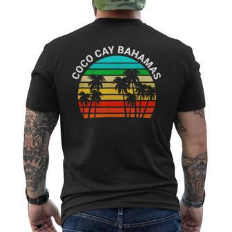 Coco Cay Bahamas Vintage Sunset Palm Trees Men's T-shirt Back Print | Mazezy