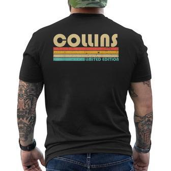 Collins Surname Retro Vintage 80S 90S Birthday Reunion Men's T-shirt Back Print | Mazezy