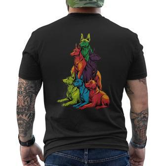 Colorful Lgbt Pride Doberman Pinscher Dog Pile Mens Back Print T-shirt | Mazezy
