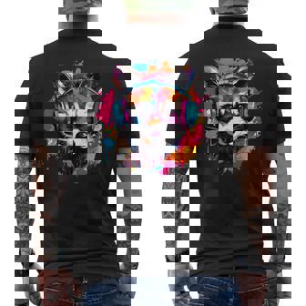 Colorful Raccoon With Headphones Vintage Colorful Raccoon Men's T-shirt Back Print - Monsterry