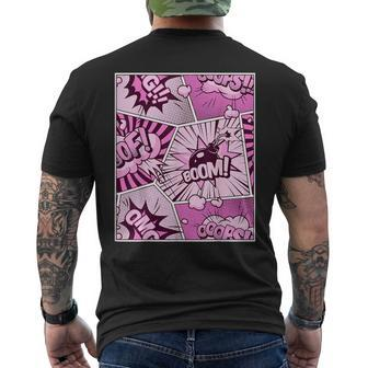 Comic Book Pink Color Graphic Mens Back Print T-shirt | Mazezy