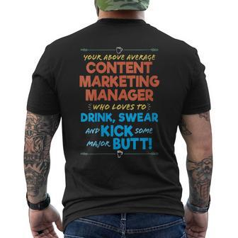 Content Marketing Manager Job Drink & Swear Humor Joke Men's T-shirt Back Print | Mazezy