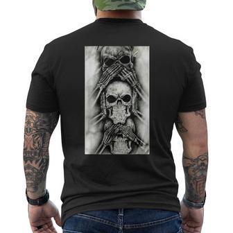 Cool Skull Design See No Evil Hear No Evil Speak No Evil Mens Back Print T-shirt - Thegiftio UK