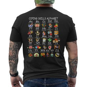 Coping Skills Alphabet Mental Health Awareness N Kids Mens Back Print T-shirt | Mazezy