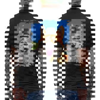 Corgi Face Dog Dogs Wearing Hat At Beach Funny Cute Mens Back Print T-shirt | Mazezy