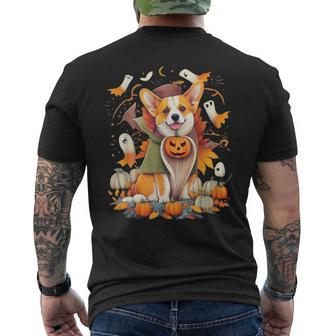Corgi Witch Cute Halloween Costume For Dog Lover Men's T-shirt Back Print - Monsterry