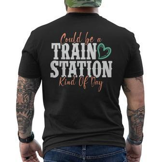 Could Be A Train Station Kind Of Day Mens Back Print T-shirt | Mazezy