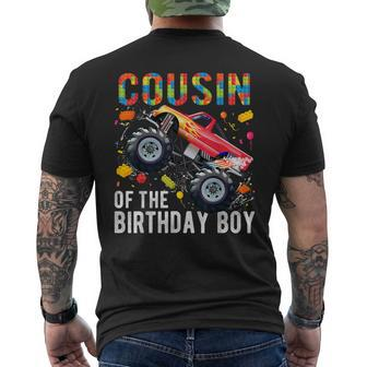 Cousin Birthday Boy Building Blocks Monster Truck Men's T-shirt Back Print | Mazezy UK
