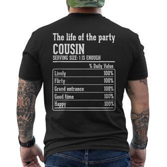 Cousin Crew Nutritional Facts The Life Of The Party Cousin Mens Back Print T-shirt | Mazezy