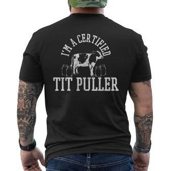 Cow Farmer Certified Tit Puller Cattle Farming Farm Men's T-shirt Back Print | Mazezy