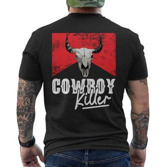 Cowboy Killer Funny Wild Vintage Western Rodeo Bull Skull Rodeo Funny Gifts Mens Back Print T-shirt | Mazezy