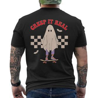 Creep It Real Ghost Halloween Groovy Retro Vintage IT Funny Gifts Mens Back Print T-shirt | Mazezy