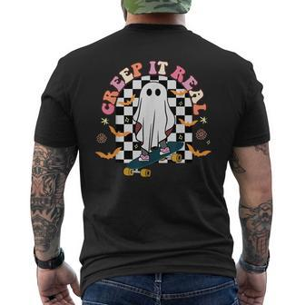 Creep It Real Skateboarder Ghost Vintage Retro Halloween IT Funny Gifts Mens Back Print T-shirt | Mazezy