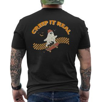 Creep It Real Skateboarding Ghost Halloween Costume Retro Men's T-shirt Back Print | Mazezy AU
