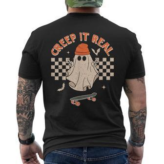 Creep It Real Skateboarding Ghost Retro Halloween Costume Men's T-shirt Back Print | Mazezy