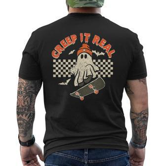 Creep It Real Skateboarding Retro Halloween Ghost Costume Men's T-shirt Back Print - Seseable