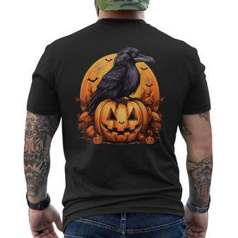 Crow Bird On Pumpkin Crow And Jack O Lantern Halloween Party Men's T-shirt Back Print | Mazezy