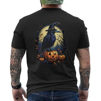 Crow Bird Witch Hat Pumpkins Halloween Costume Men's T-shirt Back Print - Monsterry CA