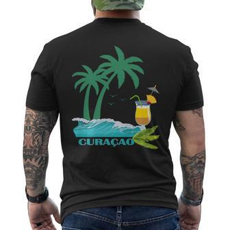 Curacao Palms Cocktail Caribbean Beach Island Souvenir Gift Curacao Funny Gifts Mens Back Print T-shirt | Mazezy