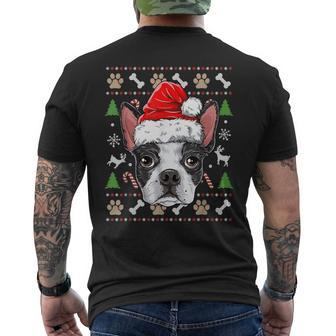 Cute Boston Terrier Ugly Christmas Sweater Santa Hat Xmas Men's T-shirt Back Print - Monsterry UK