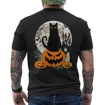 Cute Cat Black On Jack O' Lantern Retro Halloween Costume Men's T-shirt Back Print | Mazezy