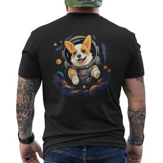 Cute Corgi Dog Dashing Through The Cosmos In Space Men's T-shirt Back Print | Mazezy